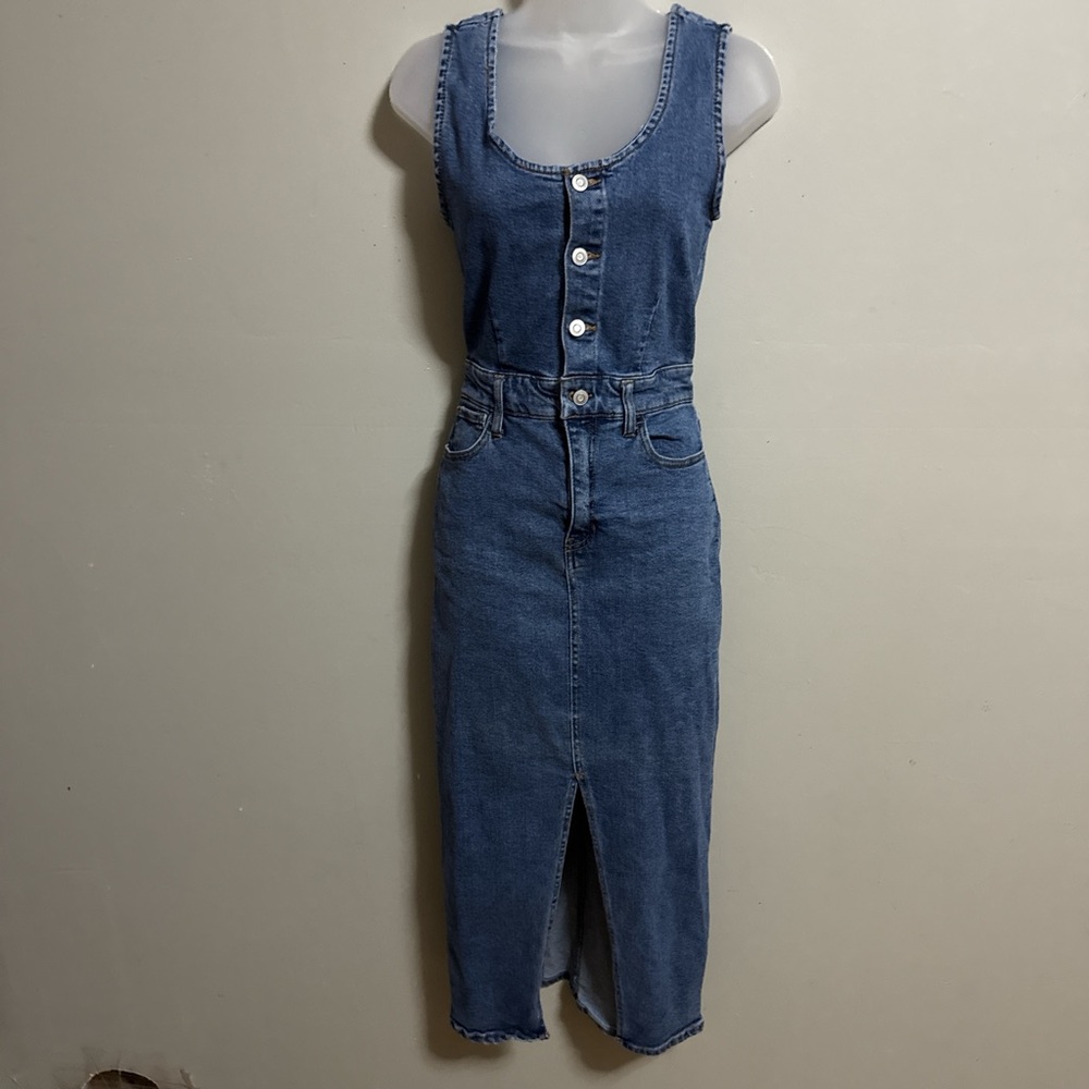 Denim Sleeveless Button-Front Maxi Dress